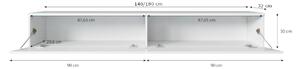MENDES D 140 TV asztal, 140x30x32, beton/fehér fényes + LED