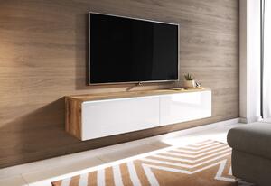 MENDES D 140 TV asztal, 140x30x32, tölgy wotan/fehér fényes + LED