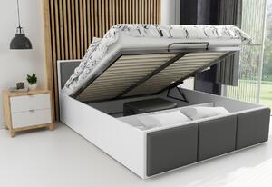 SANTOS kárpitozott ágy, 120x200, kraft tölgy/trinity 15 - szürke + fémkeretes ágyrács + matrac