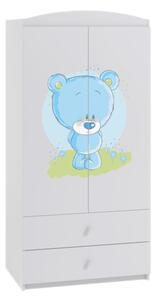 SOGNO gyerek szekrény, 90x187x57, fehér/kék medve