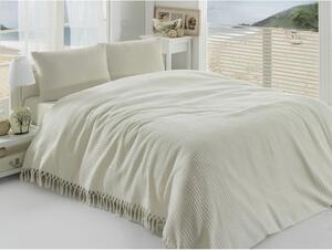 Pique krémszínű kétszemélyes pamut ágytakaró, 220 x 240 cm