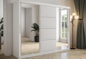 TAPI tolóajtós szekrény tükörrel, 250x200x62, fehér/fehér
