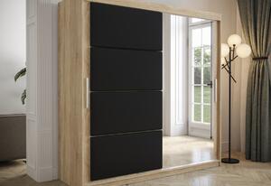 SLAPI tolóajtós szekrény tükörrel, 200x200x62, sonoma/fekete
