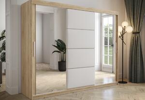 SLAPI tolóajtós szekrény tükörrel, 250x200x62, sonoma/fehér
