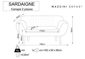 Black Friday - Sardaigne szürke bársony kanapé, 158 cm - Mazzini Sofas