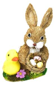 Húsvéti nyuszi sárga csirkével és tojásokkal přírodní, 23 cm