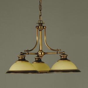 Old lamp klasszikus csillár patina, sárga búra, 3xE27