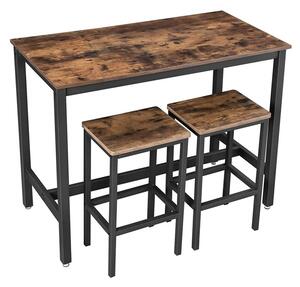 Rusztikus barna étkezőasztal szett 2 db székkel 120 x 60 x 90 cm
