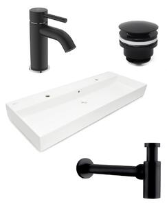 Fürdőszobai készlet Infinitio 120,4 cm-es falra szerelhető mosdókagylóból, Kalva karos keverőből, szifonból és zárható kifolyóból ISSET7