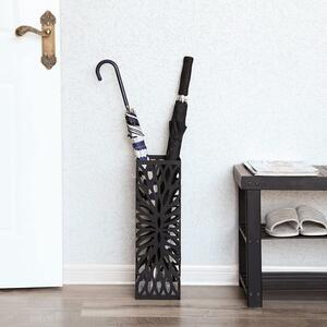 Esernyőtartó állvány, modern, 15,5 x 15,5 x 49 cm, 4 kampóval és kivehető csepegtető tálcával | Fekete