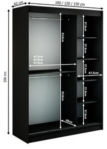 DELITA tolóajtós ruhaszekrény, 250x200x62, fekete/fehér