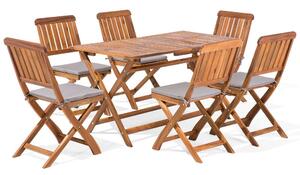 Modern egyszerű akácfa kerti bútor szett asztallal és 6 székkel CENTO