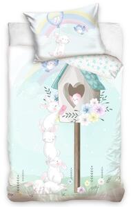 Gyermek pamut ágynemű kiságyba Nyuszi posta, 100 x 135 cm, 40 x 60 cm