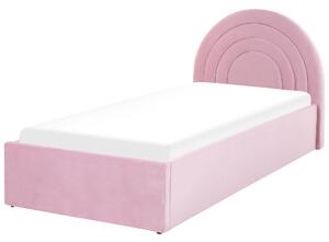 Rózsaszín bársony ágyneműtartós ágy 90 x 200 cm ANET