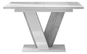 Asztal Goodyear 125, Fényes fehér, Szürke, 75x90x120cm, Hosszabbíthatóság, Laminált forgácslap