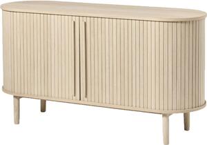 Natúr színű komód tolóajtóval, tölgyfa dekorral 140x76x45 cm Meta – Unique Furniture