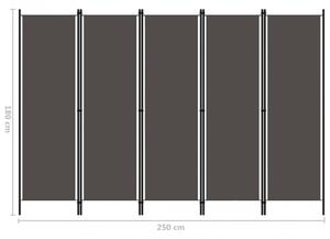Antracitszürke 5 paneles paraván 250 x 180 cm