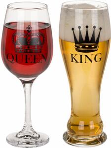 Üvegpoharak pároknak King és Queen, 600 ml és 430 ml
