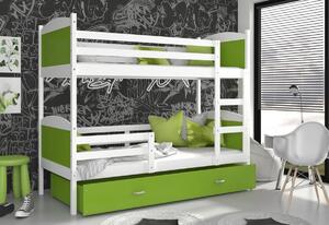 MATEUSZ 2 COLOR emeletes ágy, 184x80 cm, szürke/zöld