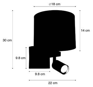 Fali lámpa fekete olvasólámpával és búrával 18 cm világosbarna - Brescia