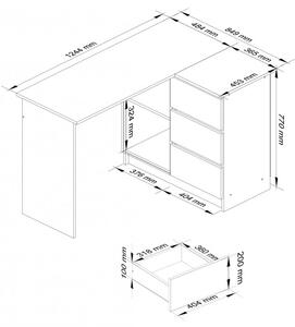 Sarok íróasztal, jobbos, 124 cm - 77 cm - 85 cm | Fehér matt - Cappuccino fényes