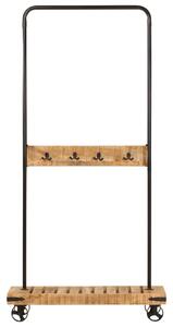 VidaXL tömör mangófa és vas ruhaállvány kerekekkel 90 x 35 x 190 cm