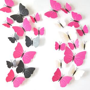 Falmatrica "Műanyag 3D lepkék - rózsaszín" 12db 6-12 cm