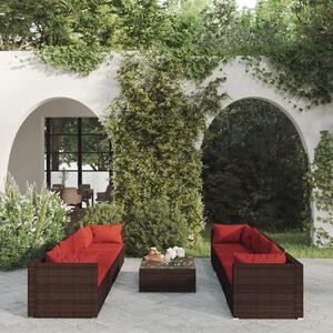 9 részes barna polyrattan kerti ülőgarnitúra párnákkal