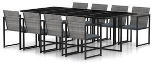 9 részes szürke polyrattan kültéri étkezőszett párnákkal