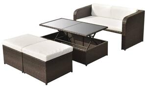 4 részes barna polyrattan kerti bútorszett párnákkal