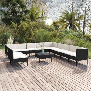 12 részes fekete polyrattan kerti ülőgarnitúra párnákkal
