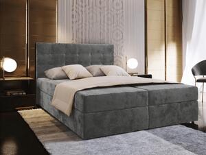Kárpitozott boxspring ágy GLORIEN VELVET 140x200 cm szürke Matrac: Bonell rugós matrac