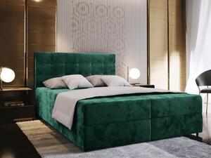 Kárpitozott boxspring ágy GLORIEN VELVET 160x200 cm sötétzöld Matrac: Bonell rugós matrac