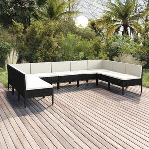 9 részes fekete polyrattan kerti ülőgarnitúra párnákkal