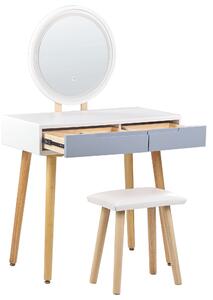 Kétfiókos fehér és szürke fésülködőasztal LED-es tükörrel JOSSELIN