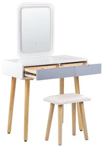 Kétfiókos fehér és szürke fésülködőasztal LED-es tükörrel DIEPPE