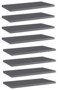 8 db magasfényű szürke forgácslap könyvespolc 40 x 20 x 1,5 cm