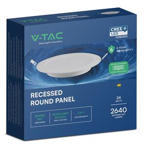 V-TAC CREE SMD süllyeszthető, műanyag IP20, kerek LED panel 24W, CCT - SKU 78676