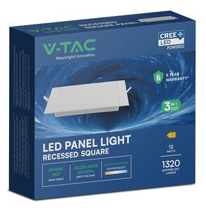 V-TAC CREE SMD süllyeszthető, műanyag IP20, négyzet LED panel 12W, CCT - SKU 104836