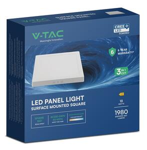 V-TAC CREE SMD felületre szerelhető, műanyag IP20, négyzet LED panel 18W, CCT - SKU 104986