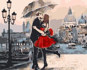 Festés számok szerint kép kerettel "Szerelmes pár esernyő" 40x50 cm