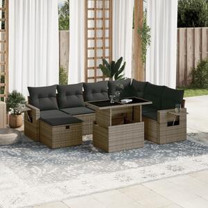 8 részes szürke polyrattan kerti ülőgarnitúra párnákkal