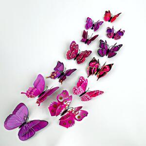 Falmatrica "Reális műanyag 3D pillangók, dupla szárnyakkal - lila" 12db 6-12 cm
