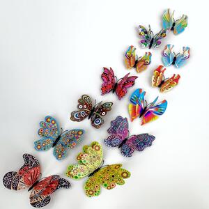 Falmatrica "Reális műanyag 3D pillangók, dupla szárnyakkal - színes" 12db 6-12 cm