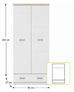 Kétajtós szekrény 2D1S, fehér|tölgy sonoma, TOPTY