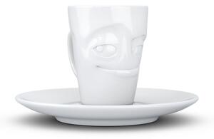 Fehér 'mosolygós' porcelán csésze és alátét, 80 ml - 58products