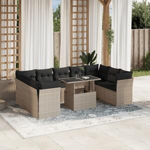10 részes világosszürke polyrattan kerti ülőgarnitúra párnákkal