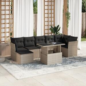 8 részes világosszürke polyrattan kerti ülőgarnitúra párnával