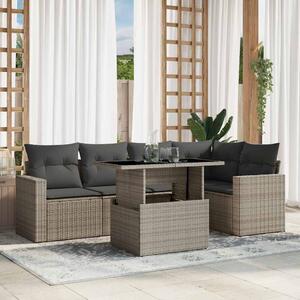6 részes világosszürke polyrattan kerti ülőgarnitúra párnákkal