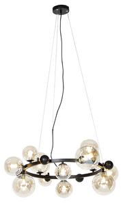 Art Deco függőlámpa fekete borostyánsárga üveggel 12 lámpás - David